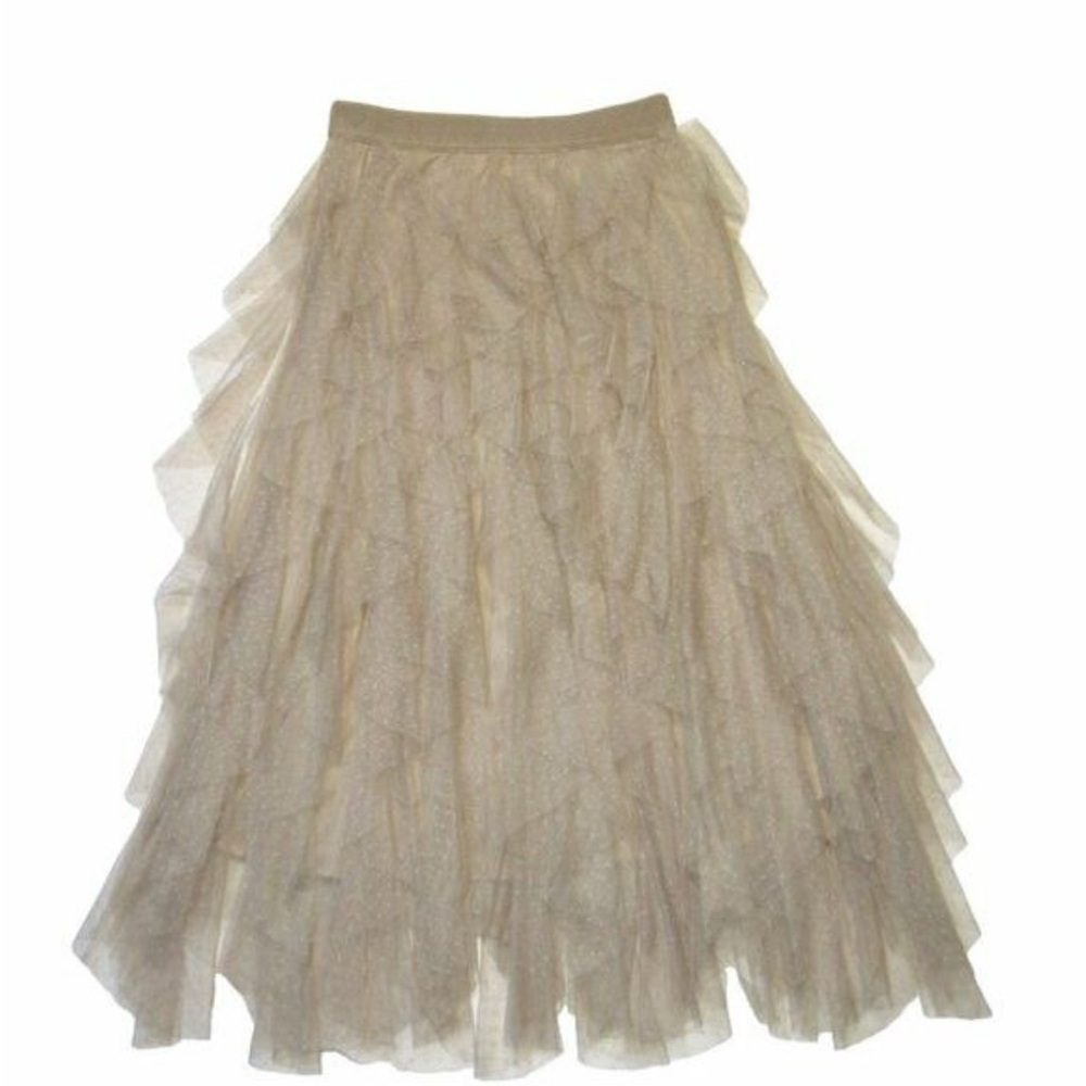 Anthropologie Tan Tiered Maxi Skirt for Cocktail